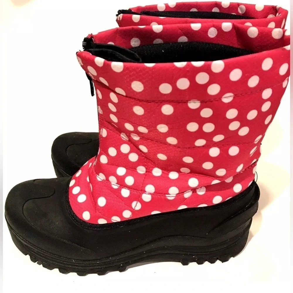 Itasca Snow Boots Big Girls Size 3 Black Pink Polka Dots Winter Insulated